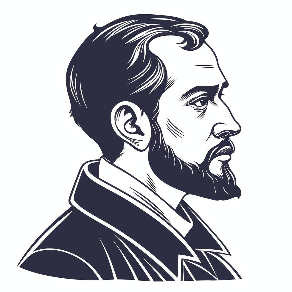 Portrait illustration of a man with beard art design template vector