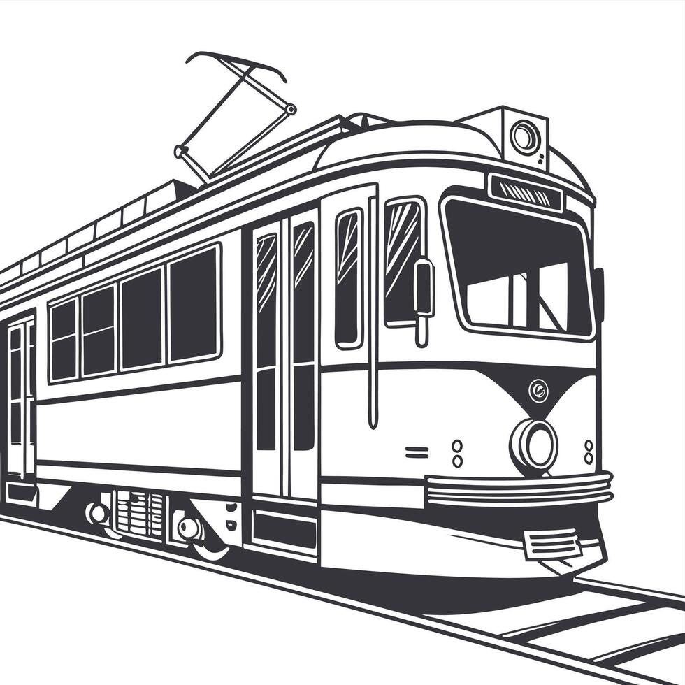 Vintage streetcar illustration public transportation line art design vector