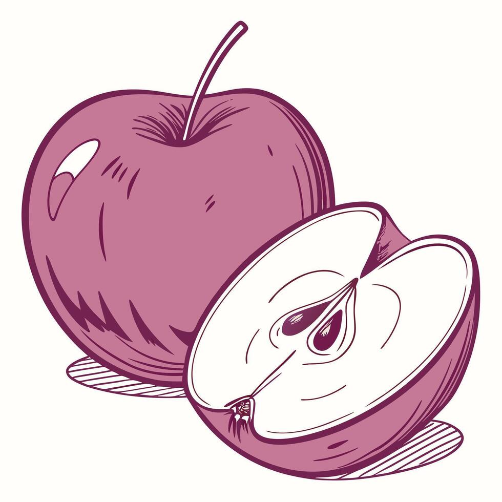 Illustration of fresh red apple fruit and apple slice for healthy eating art vector