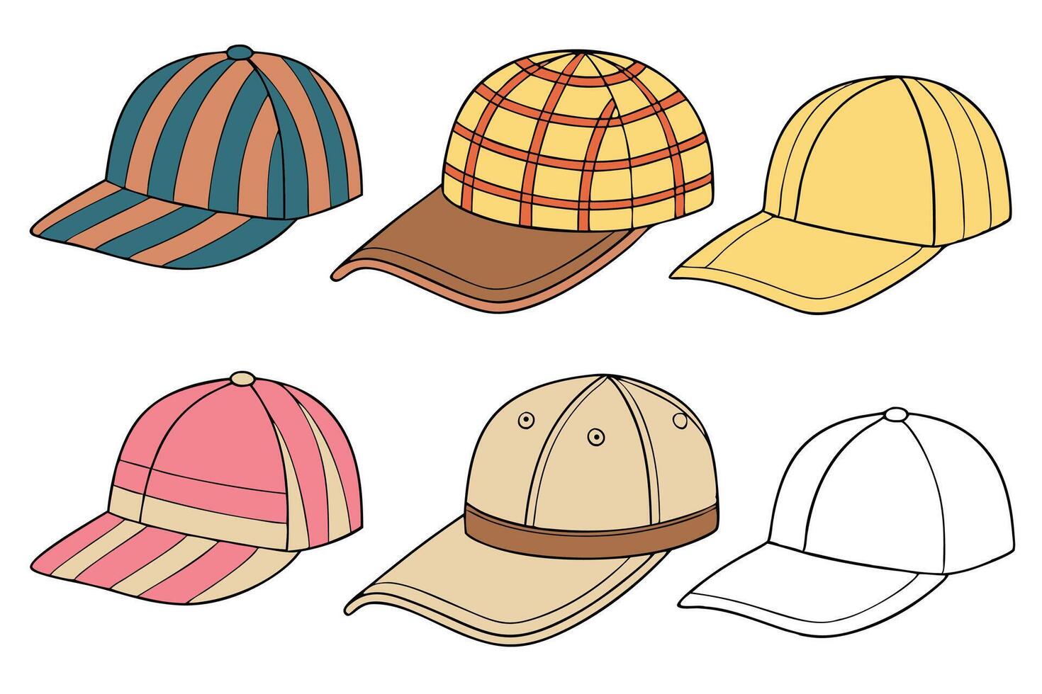 Collection of colorful baseball caps illustration fashion apparel vector
