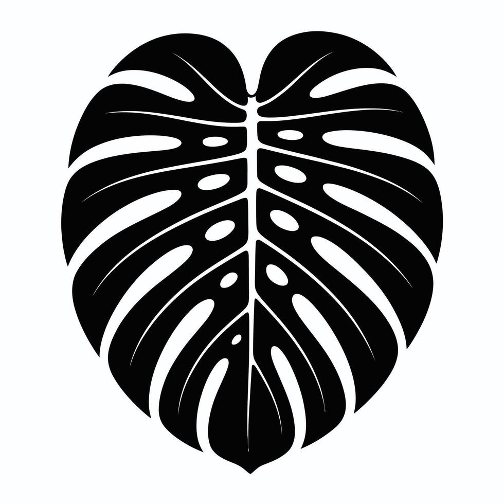 Black and white Monstera leaf silhouette on white background vector