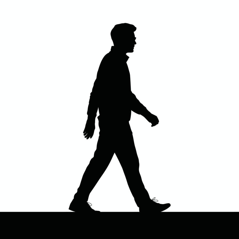 Silhouette of a Man Walking in Profile on a Black and White Background vector