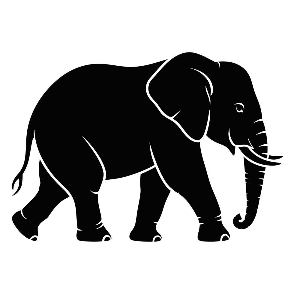 Black Elephant Silhouette Walking on White Background vector