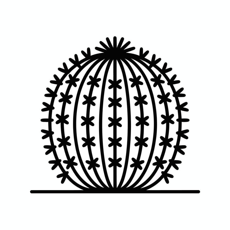 Black and white illustration of a rounded cactus with spikes vector