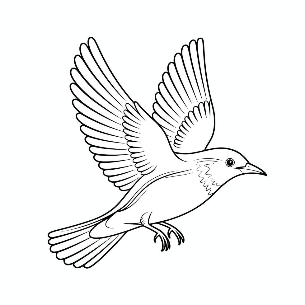 Black and white bird illustration with outstretched wings in flight against white background vector