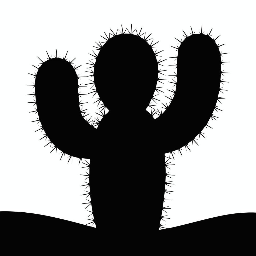 Black cactus silhouette with sharp spines against a white background vector