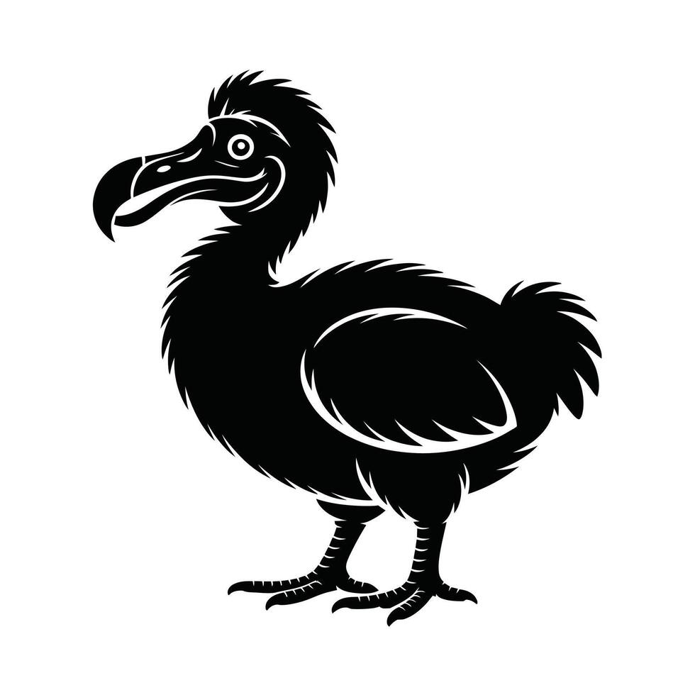 Black and white stylized illustration of a Dodo bird standing on a white background vector