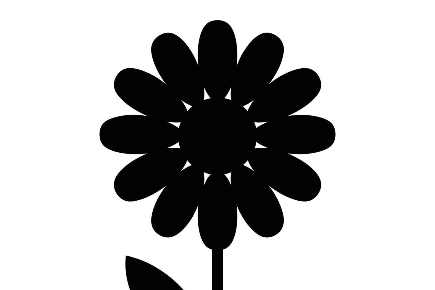 Black flower silhouette with petals stem and leaf on white background vector