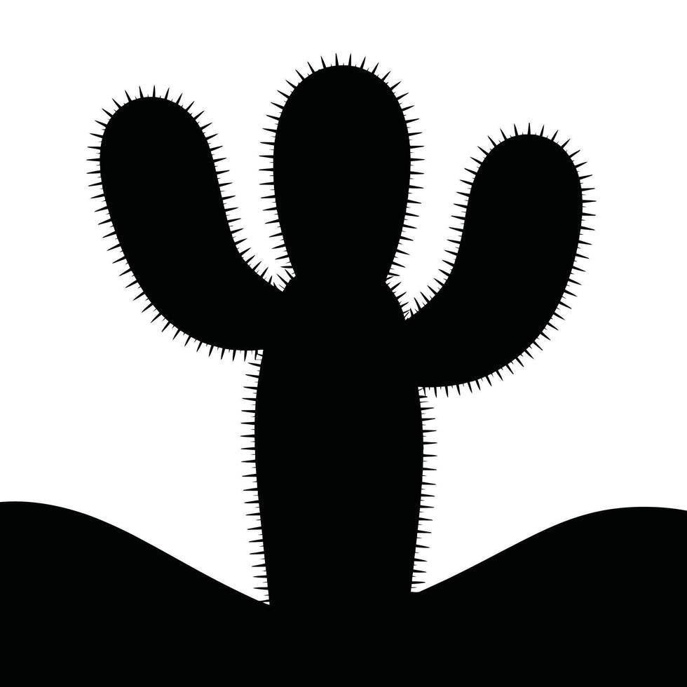 Black Cactus Silhouette with Spikes on White Background vector