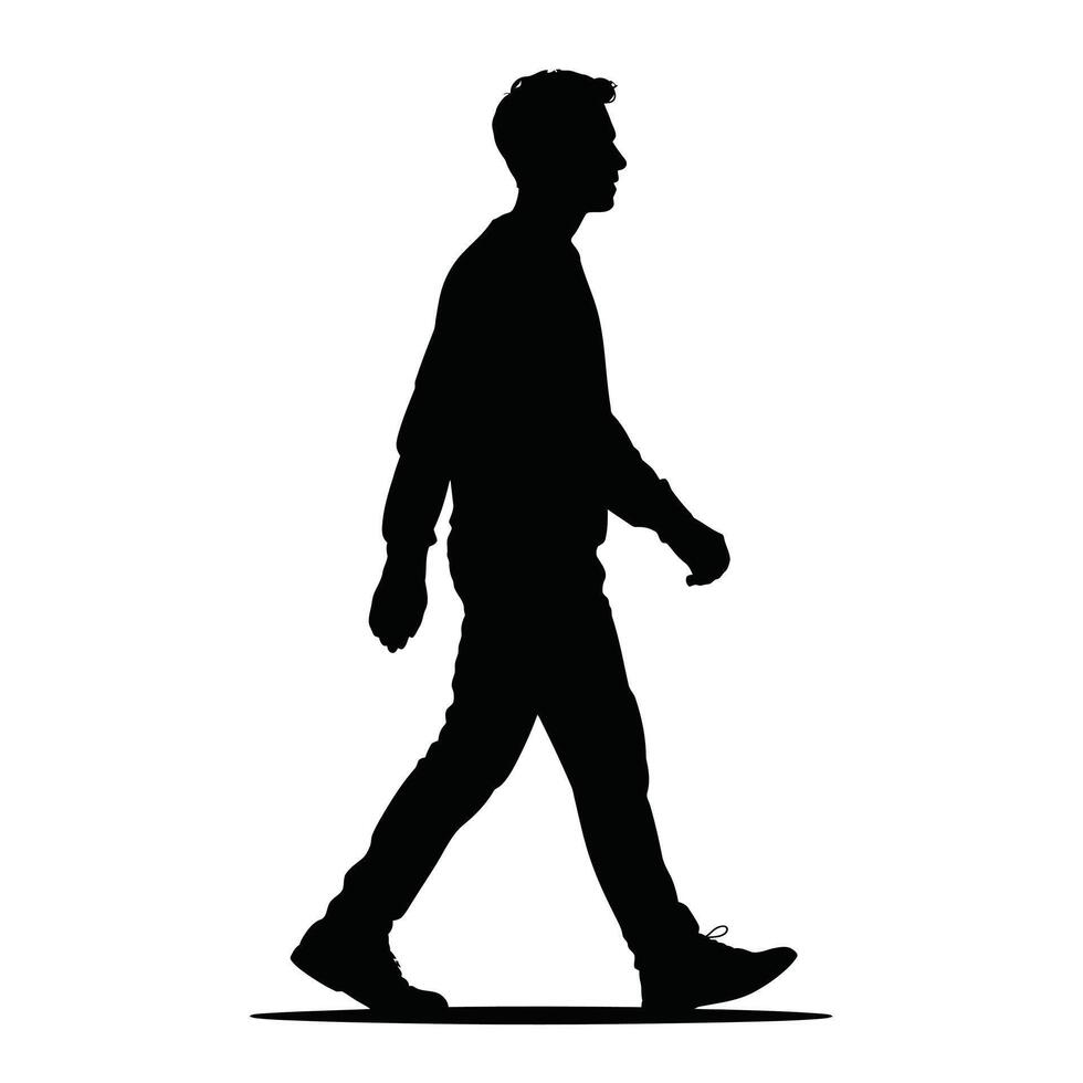 Black Silhouette of a Man Walking Sideways on White Background vector