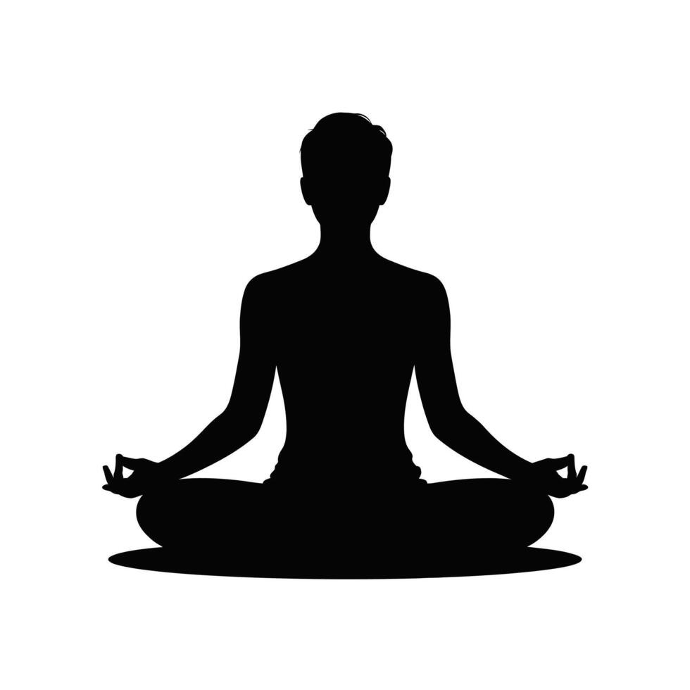 Black Silhouette of Person in Lotus Position Meditating vector