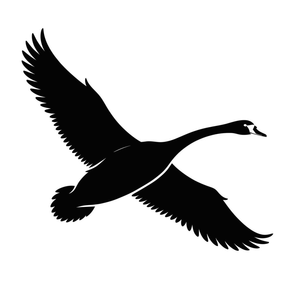 Black Silhouette of a Flying Goose with Outstretched Wings vector