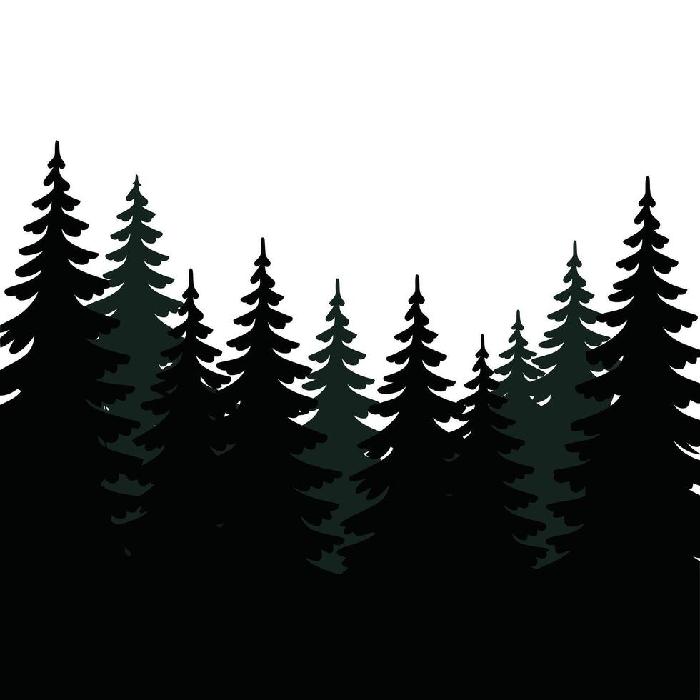 Silhouetted Evergreen Trees Against White Background vector