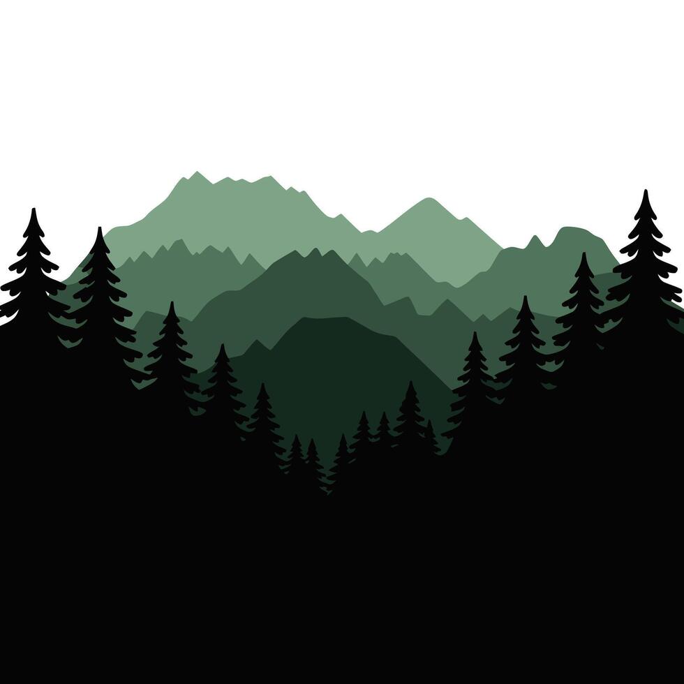 Silhouetted Forest and Mountain Landscape Illustration vector