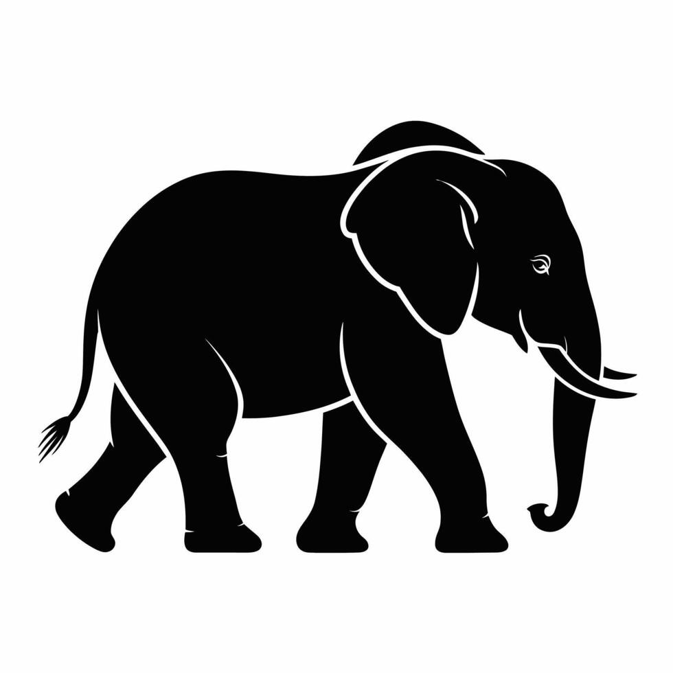 Black Silhouette Elephant Walking on White Background vector