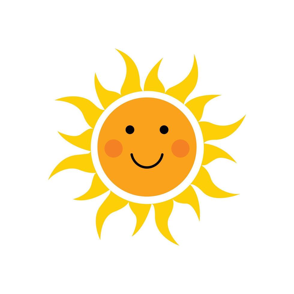 flat funny sun face icon illustration isolated on white background vector
