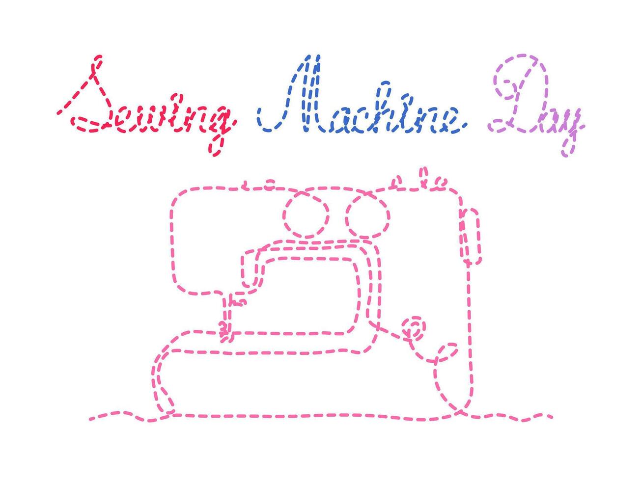 Sewing Machine Day. abstract sewing machine,continuous single one line art hand drawing sketch vector