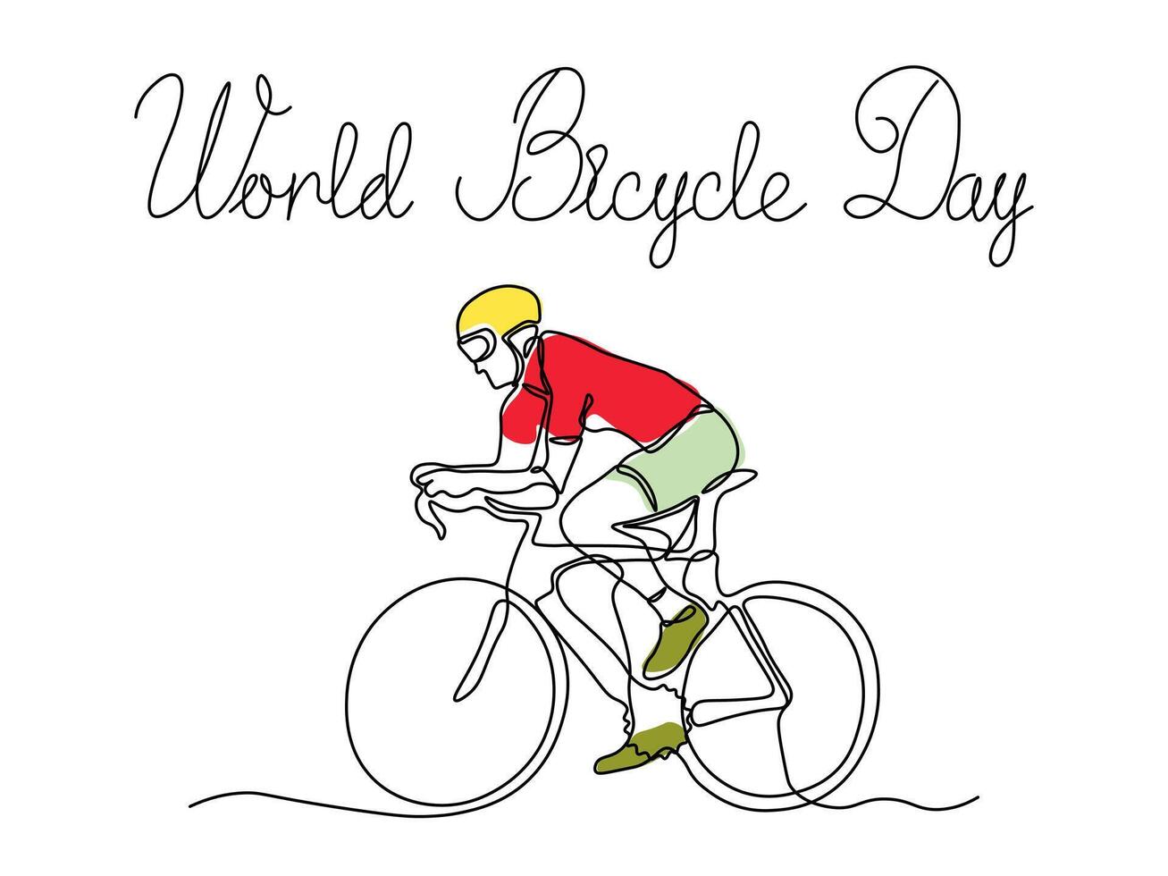 World Bicycle Day. Abstract cyclist, athlete on a bicycle,continuous single one line art hand drawing sketch vector