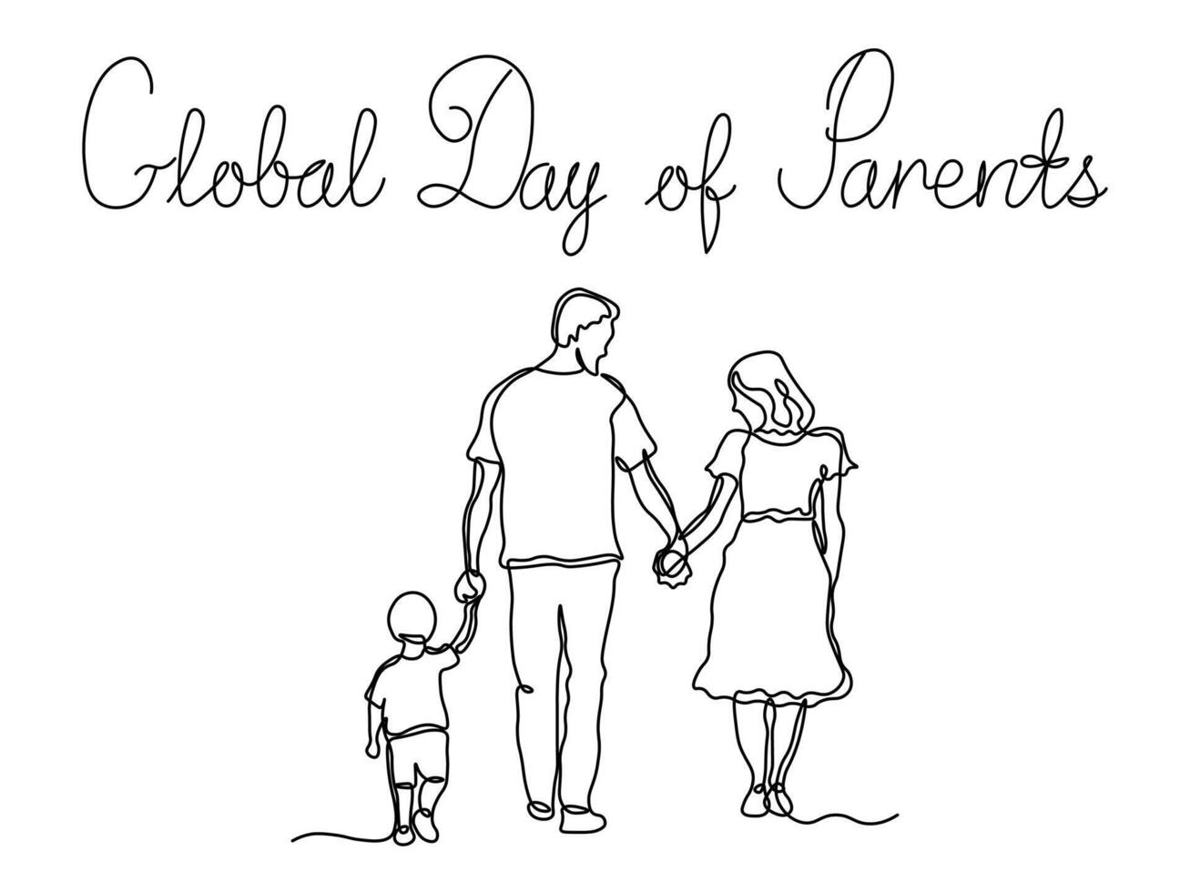 Global Day of Parents,Abstract family, mom,dad, child holding hands on a walk.continuous single line art hand drawing sketch vector