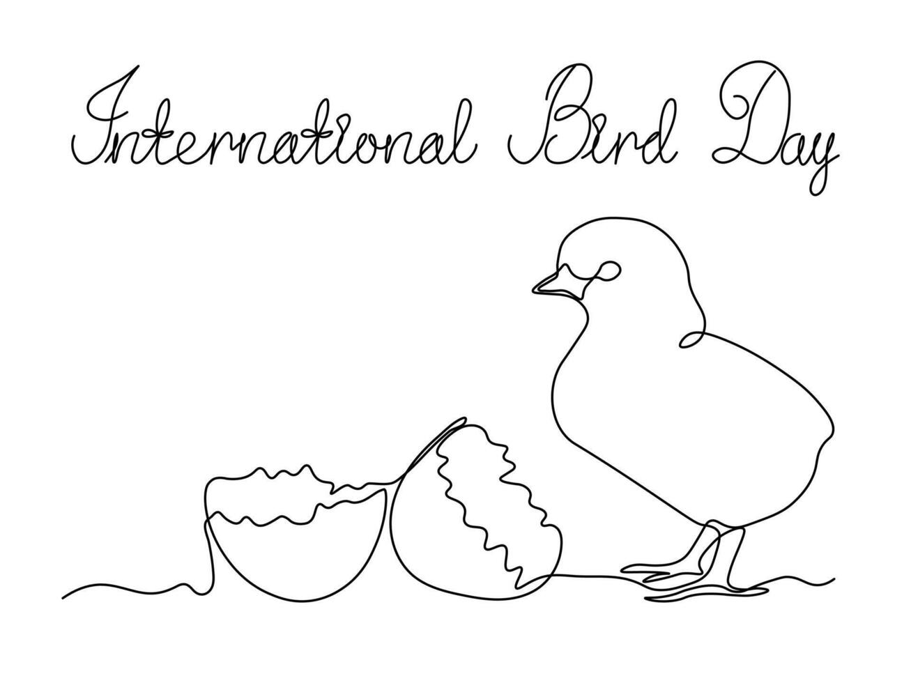 Abstract chicken hatched from the egg,continuous single one line art hand drawing sketch, logo of the International Bird Day vector