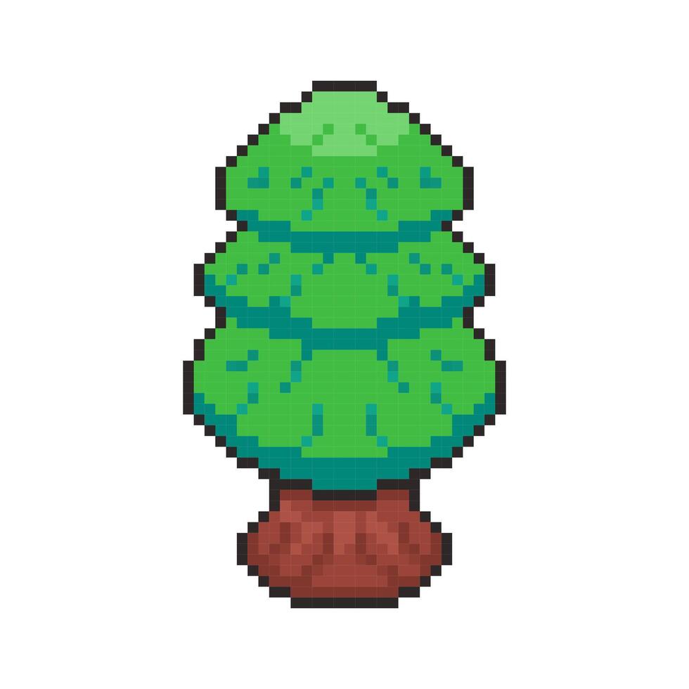 Pixel art green Tree game asset design vector