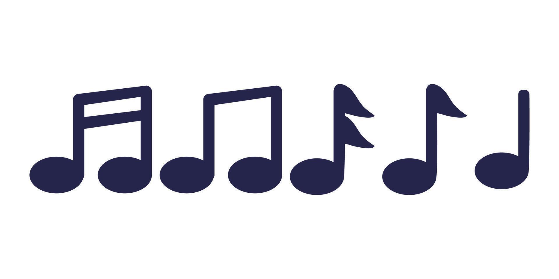 Set of Simple Music Notes Silhouettes vector