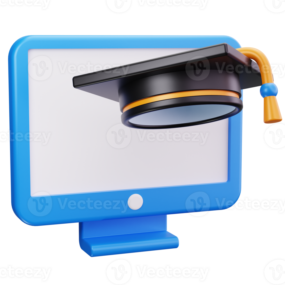 3D Icon Graduation Cap On Monitor png