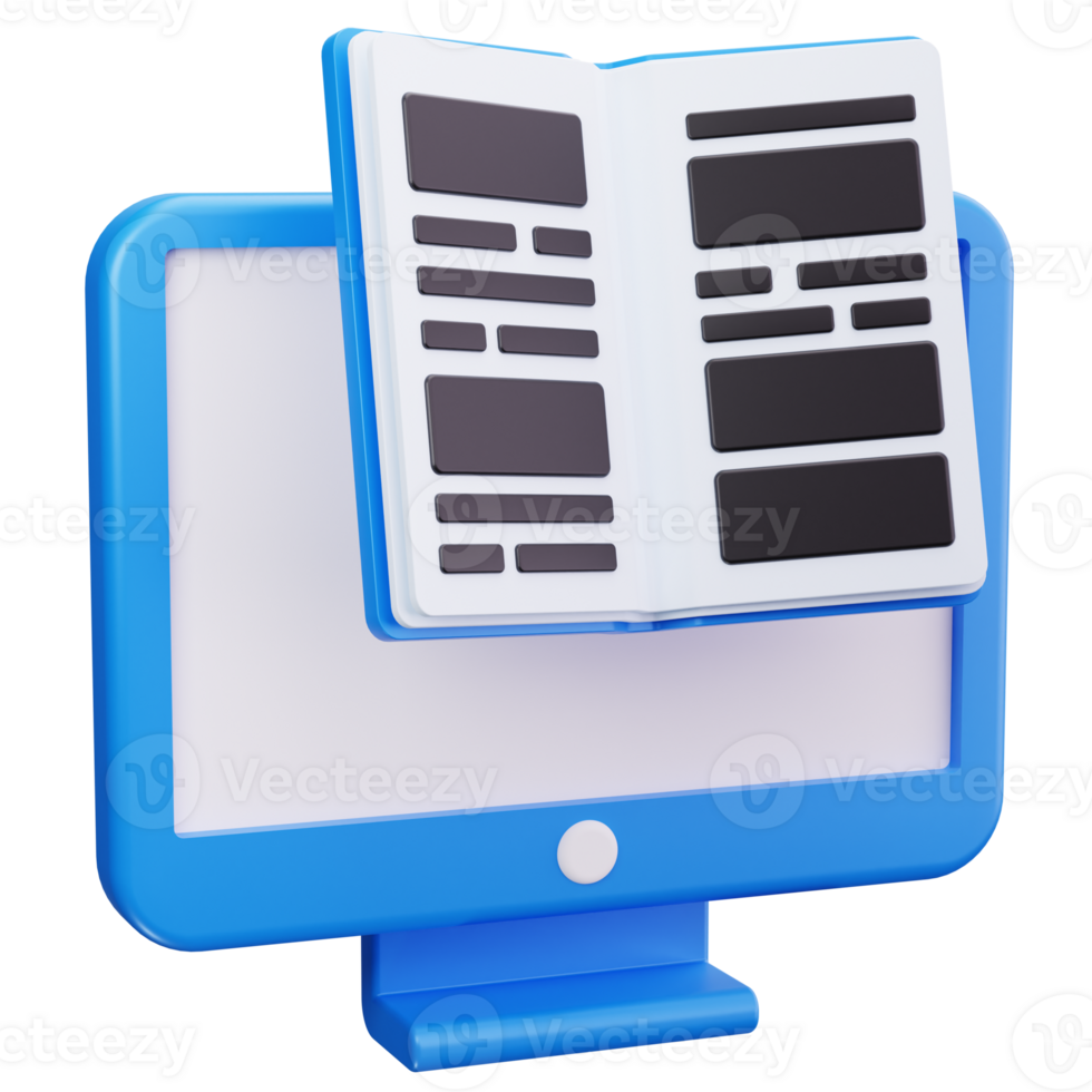 3D Icon Monitor With Open Book png
