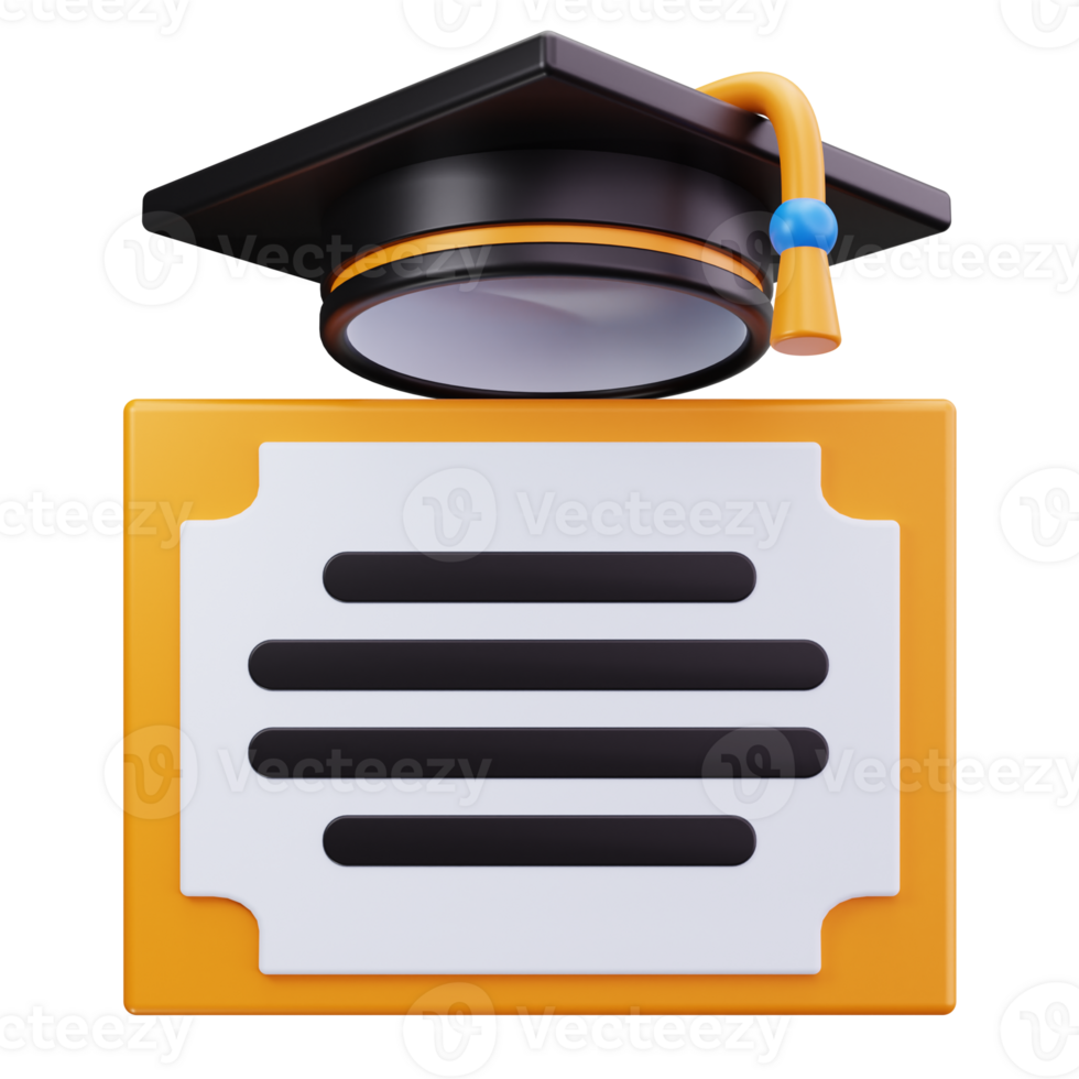 3D Icon Certificate With Graduation Cap png