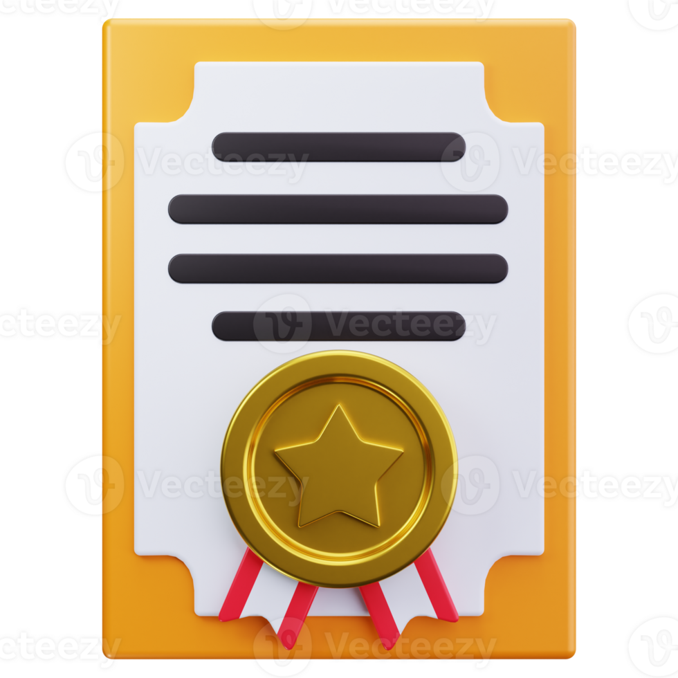 3D Icon Gold Badge Certificate Sheet png