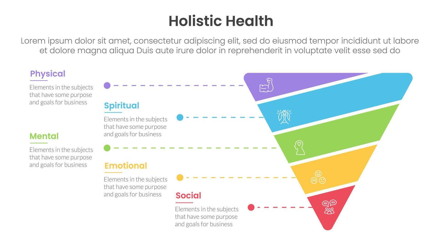 holistic health infographic template banner with funnel cutted or sliced shape with 5 point list information for slide presentation vector