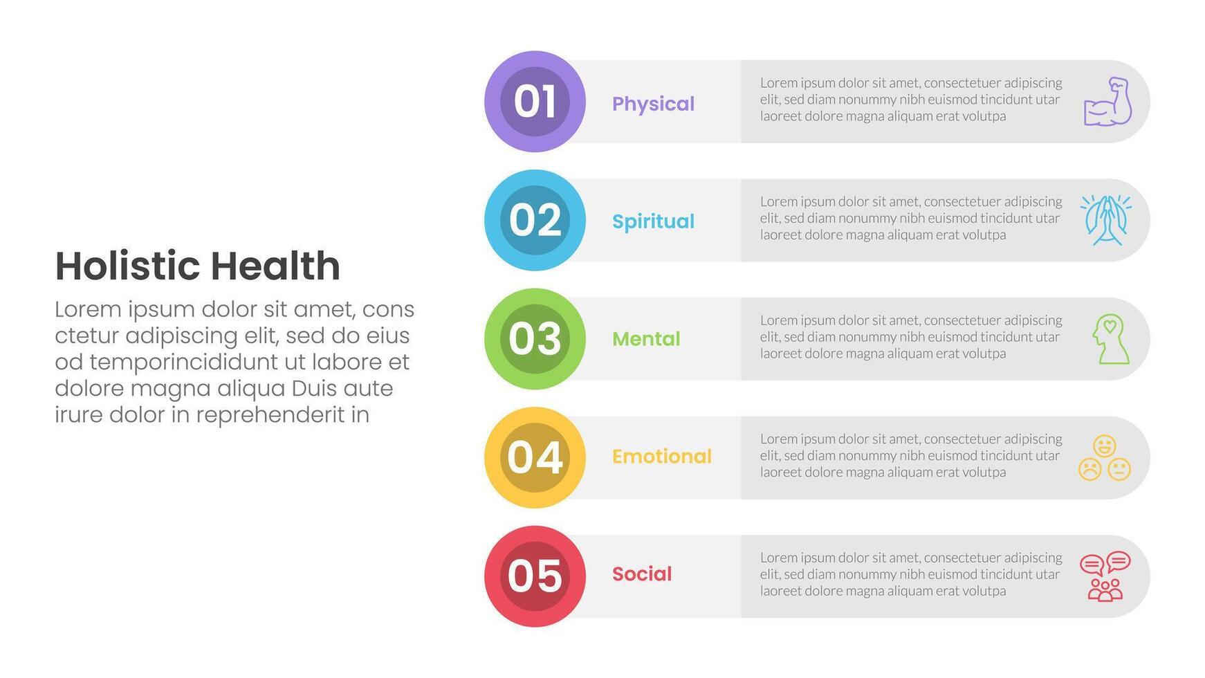 holistic health infographic template banner with round circle rectangle stack vertical with 5 point list information for slide presentation vector