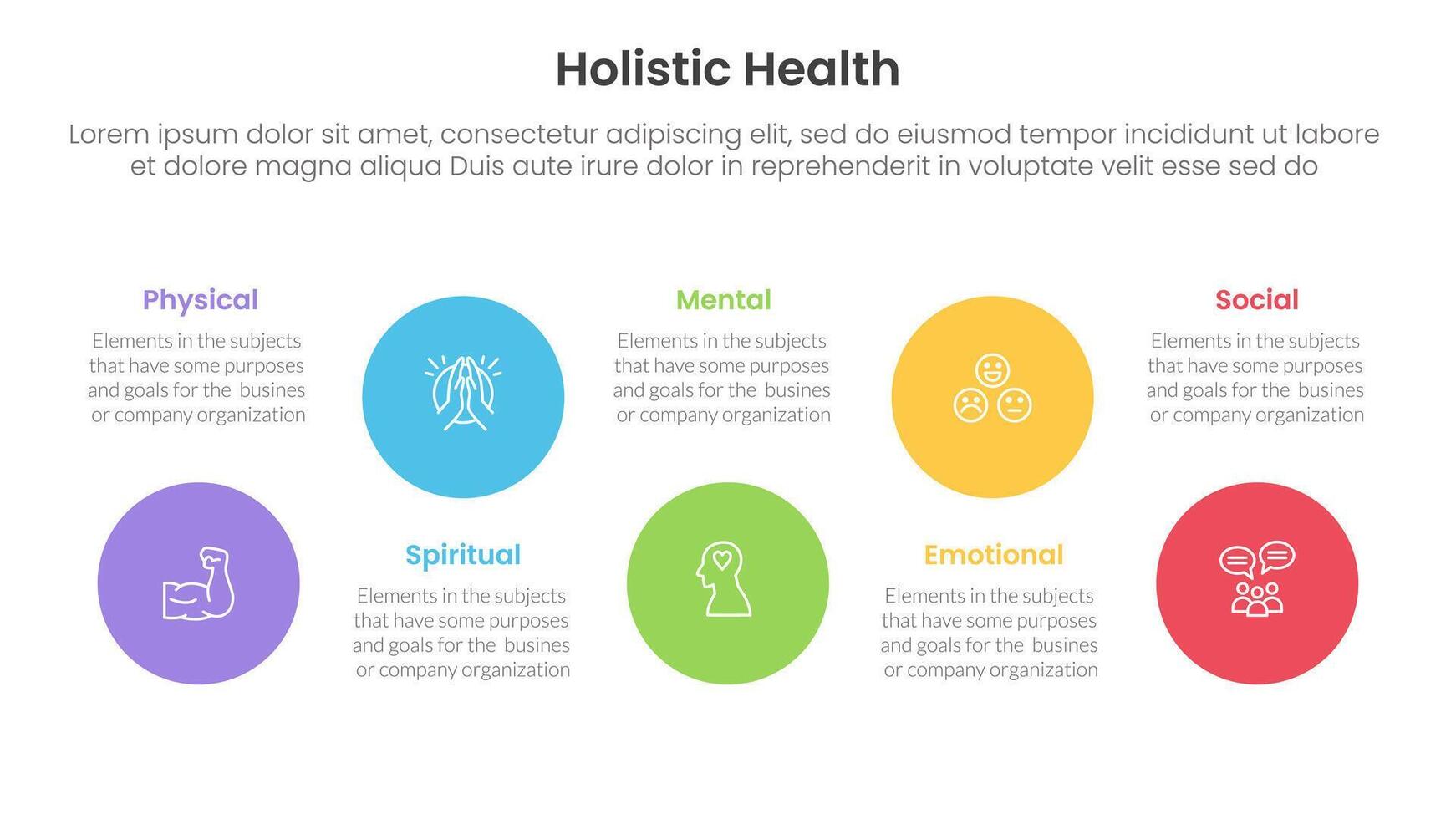 holistic health infographic template banner with big circle timeline ups and down with 5 point list information for slide presentation vector