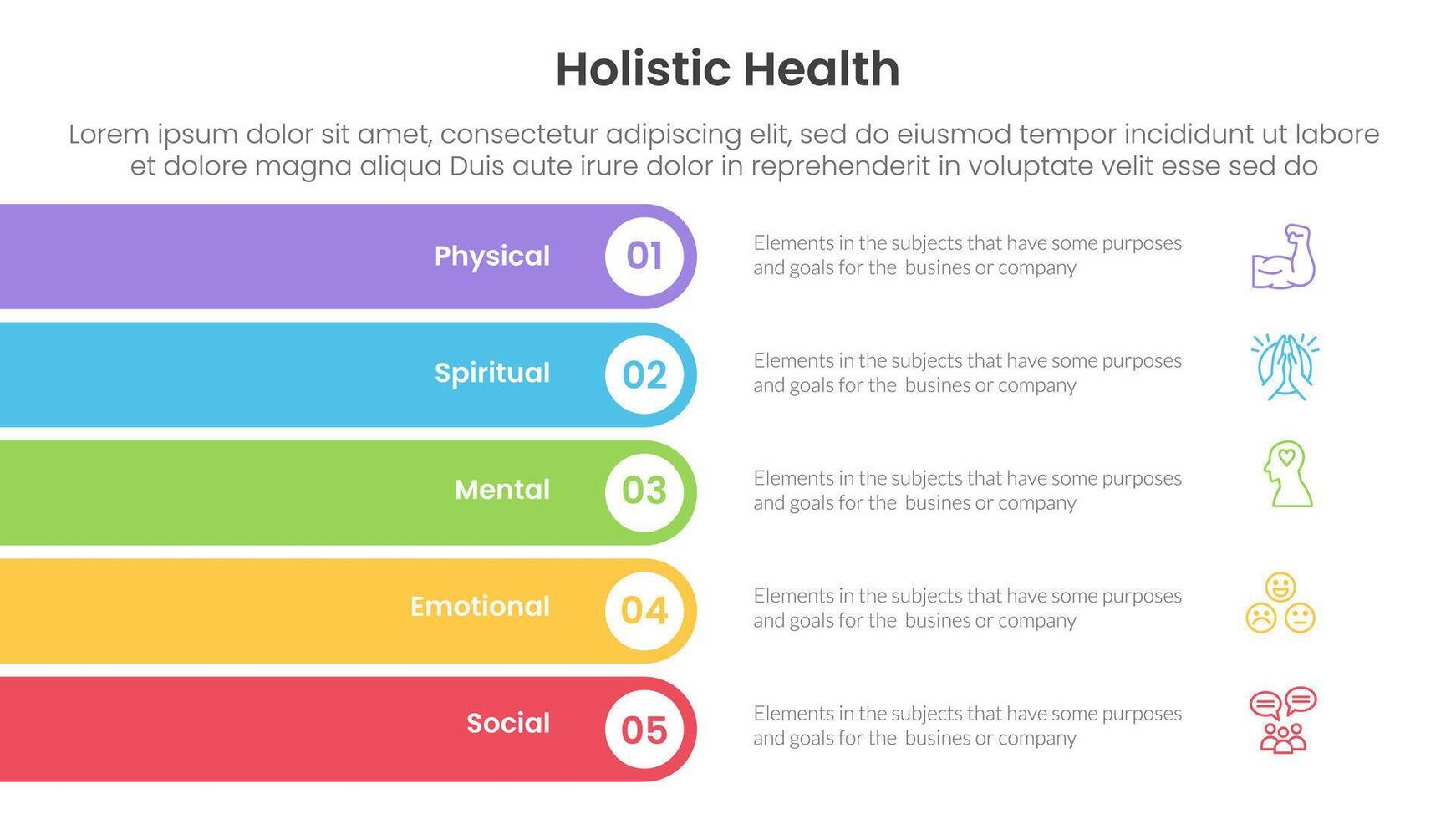 holistic health infographic template banner with rectangle round stack vertical with 5 point list information for slide presentation vector