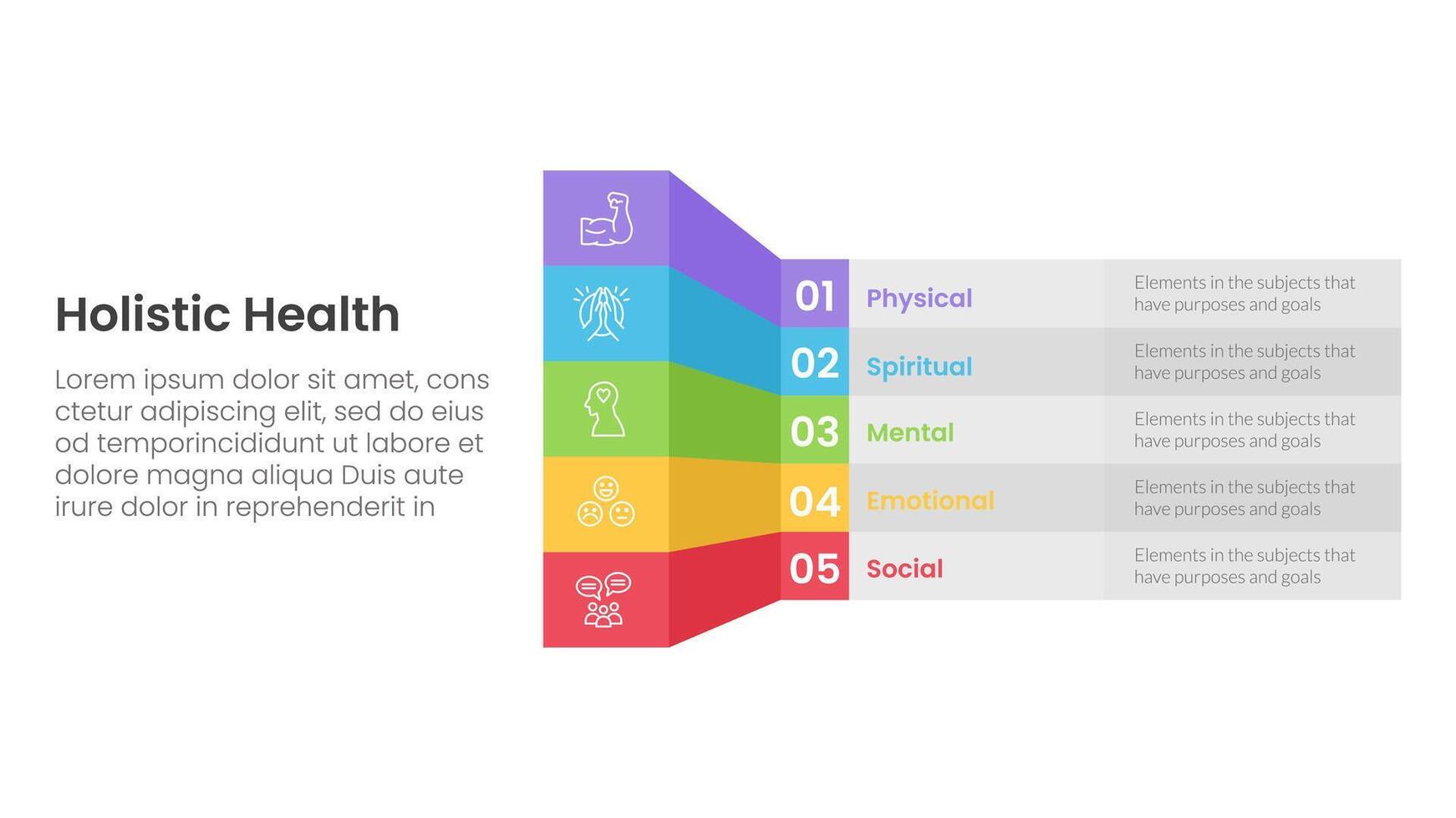holistic health infographic template banner with creative box table shadow 3d style with 5 point list information for slide presentation vector