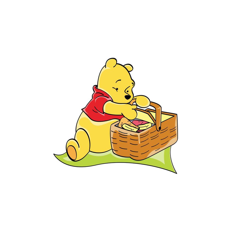 Pooh is having a picnic vector