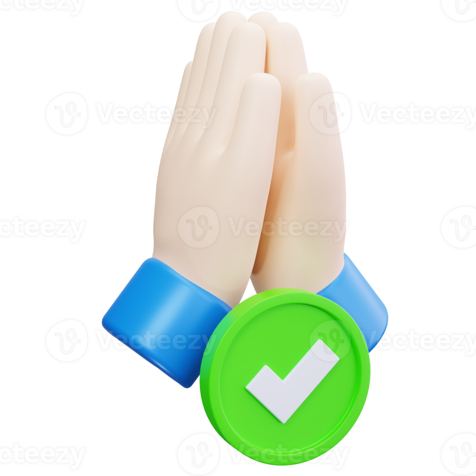 3D Icon Praying Hands Approval Mark png