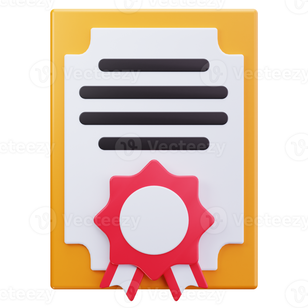 3D Icon Red Ribbon Certificate Document png