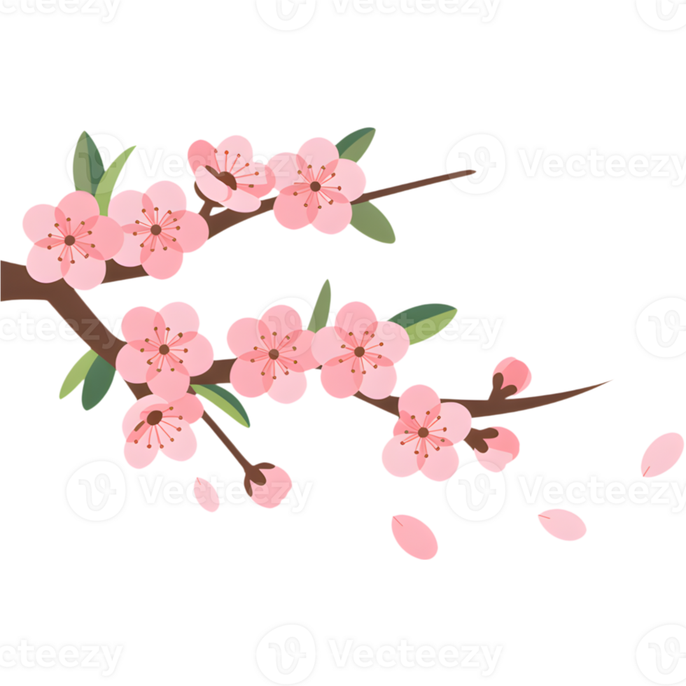 Cherry Blossom Branch with Falling Petals png