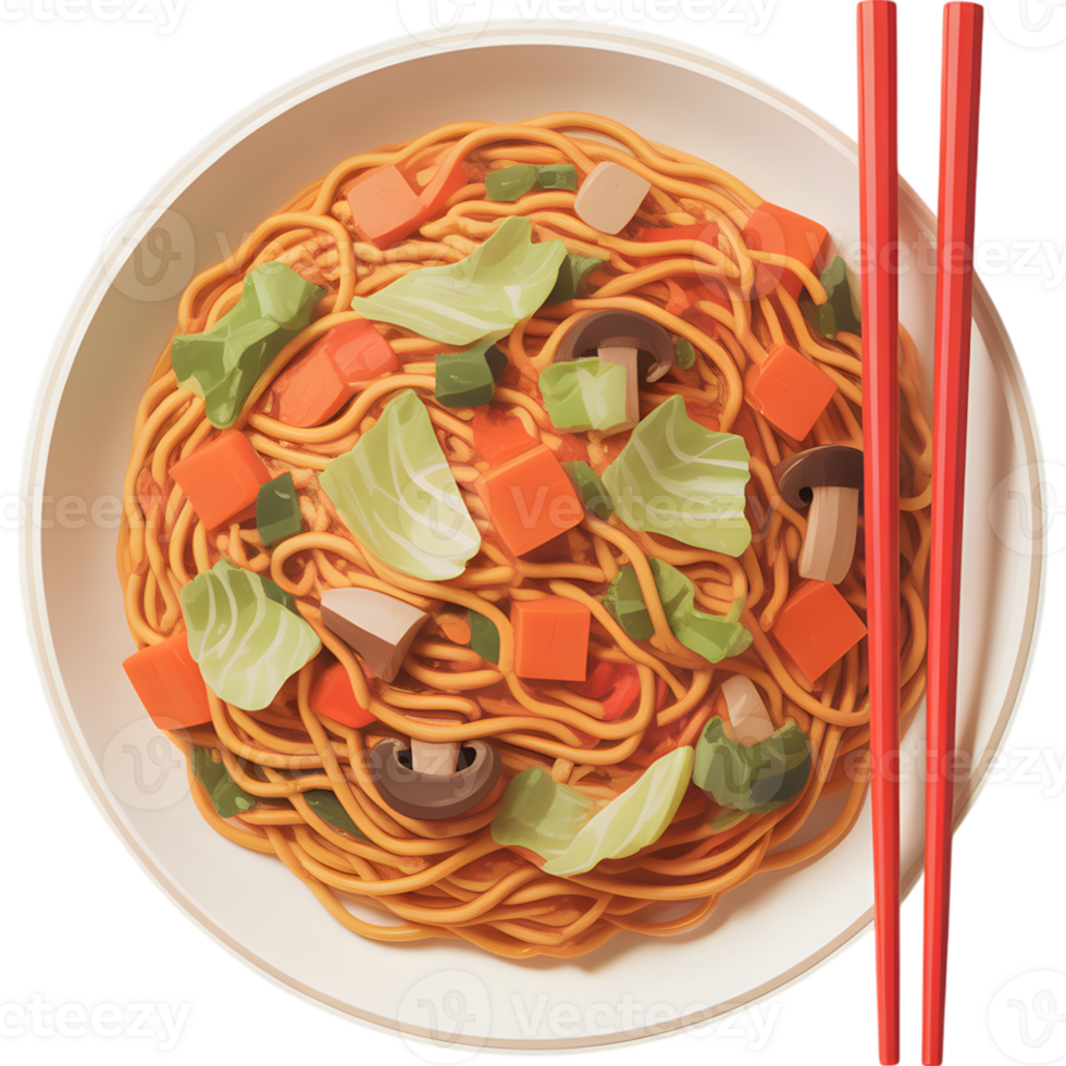Noodles with Vegetables and Chopsticks png