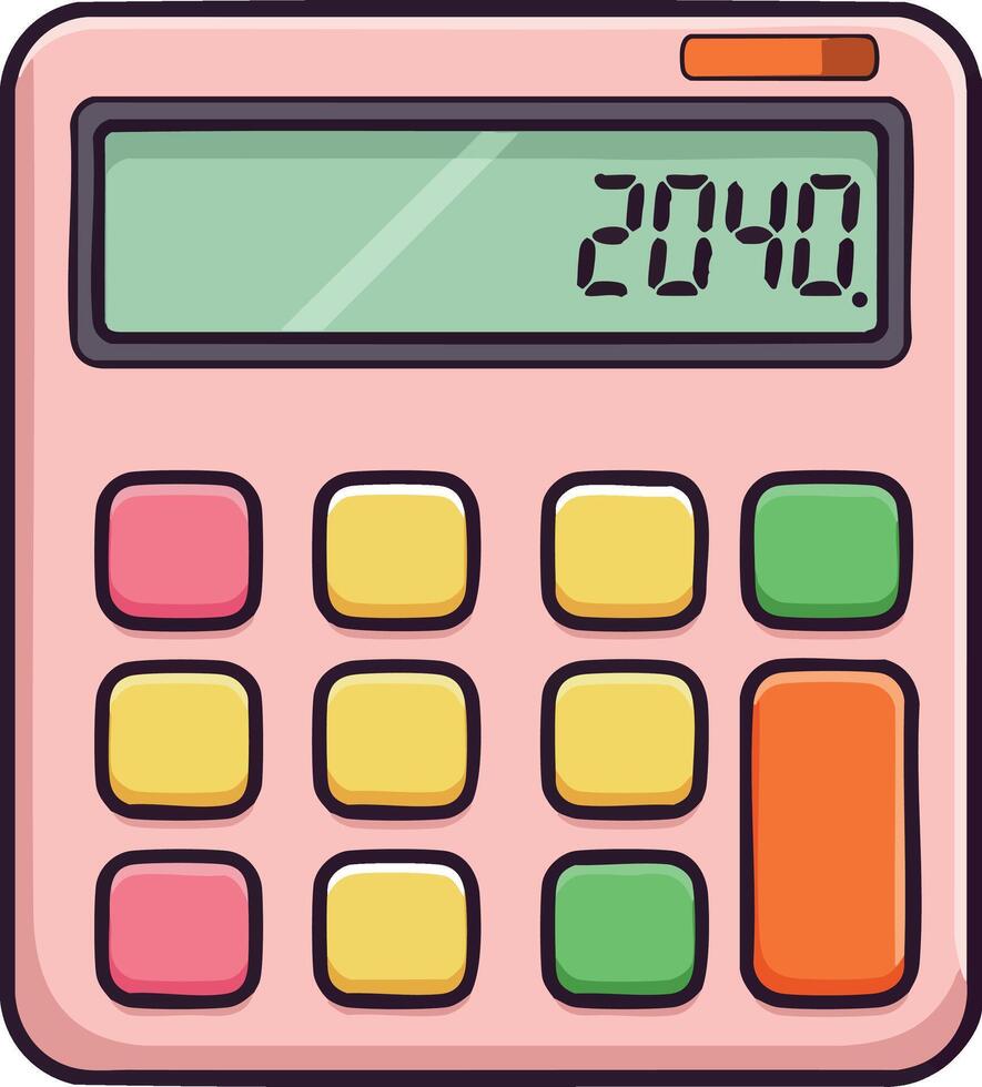 Calculator pink design with colorful buttons showing number 2040 digital display illustration vector