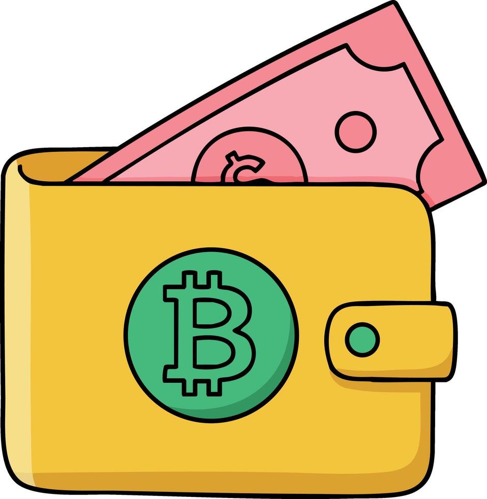 Bitcoin wallet with cash money digital currency concept illustration for finance and cryptocurrency usage vector