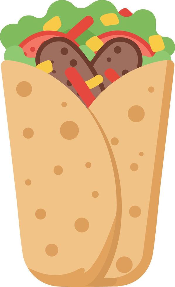 Burrito filled with meat vegetables and sauce illustration for food design and menu decoration vector