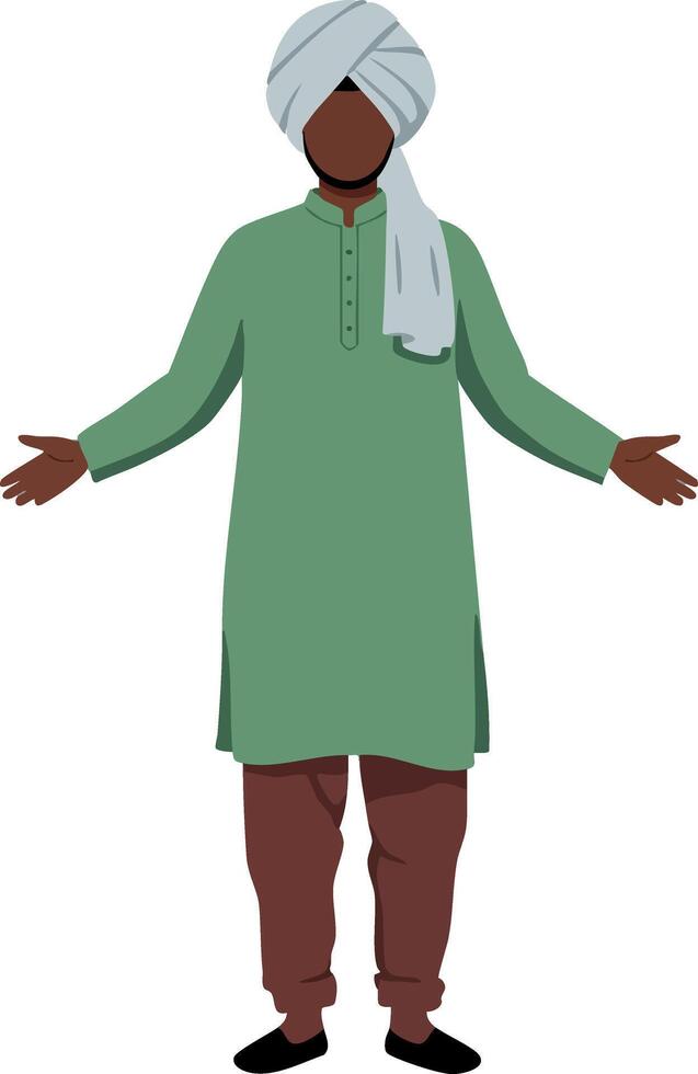 Man in traditional green kurta and white turban standing with open arms illustration vector