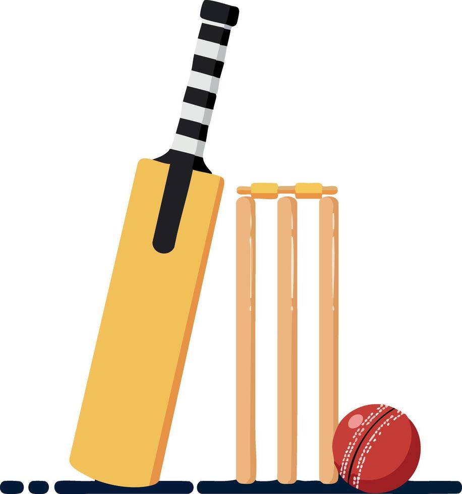 Cricket bat ball and wicket set illustration for sports and game activity design vector