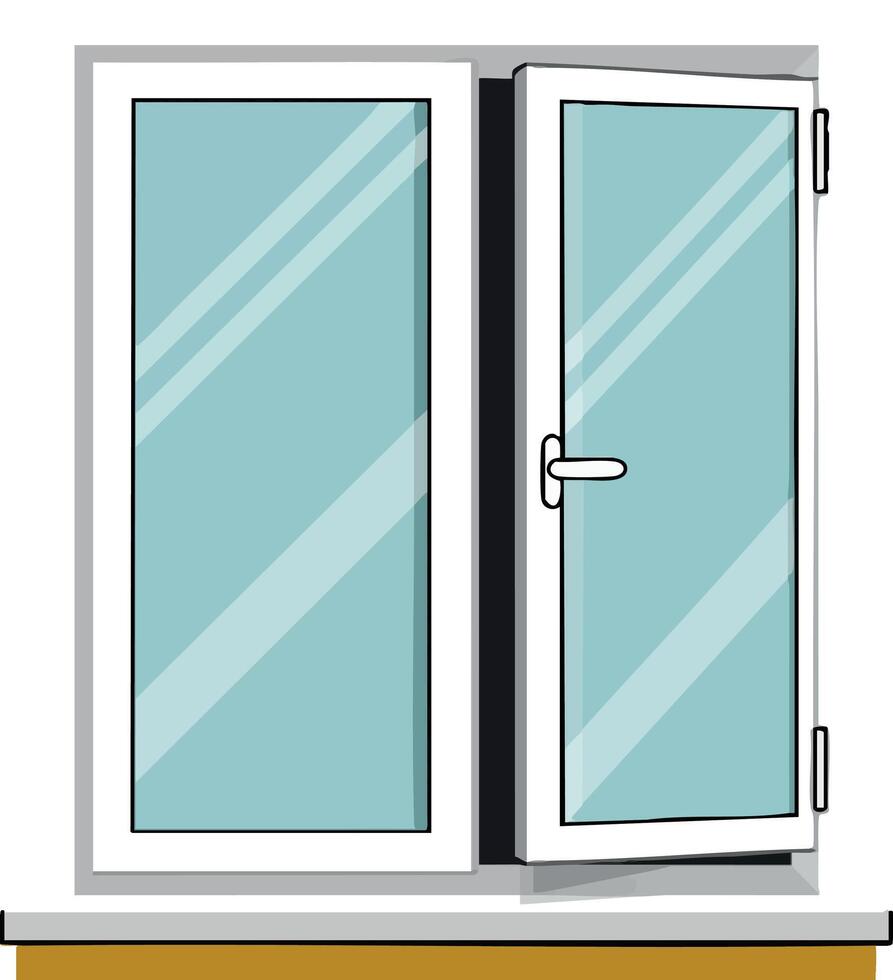 Window with open glass pane and white frame illustration for modern home design and architecture elements vector