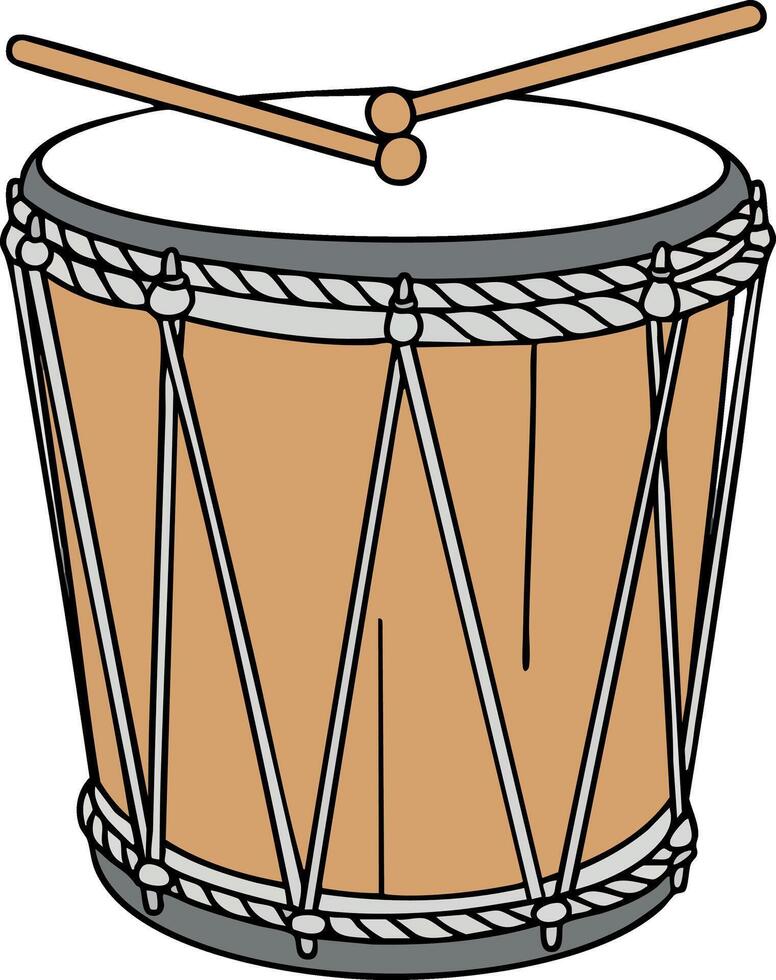 Drum with wooden sticks illustration natural colors simple design musical instrument vector