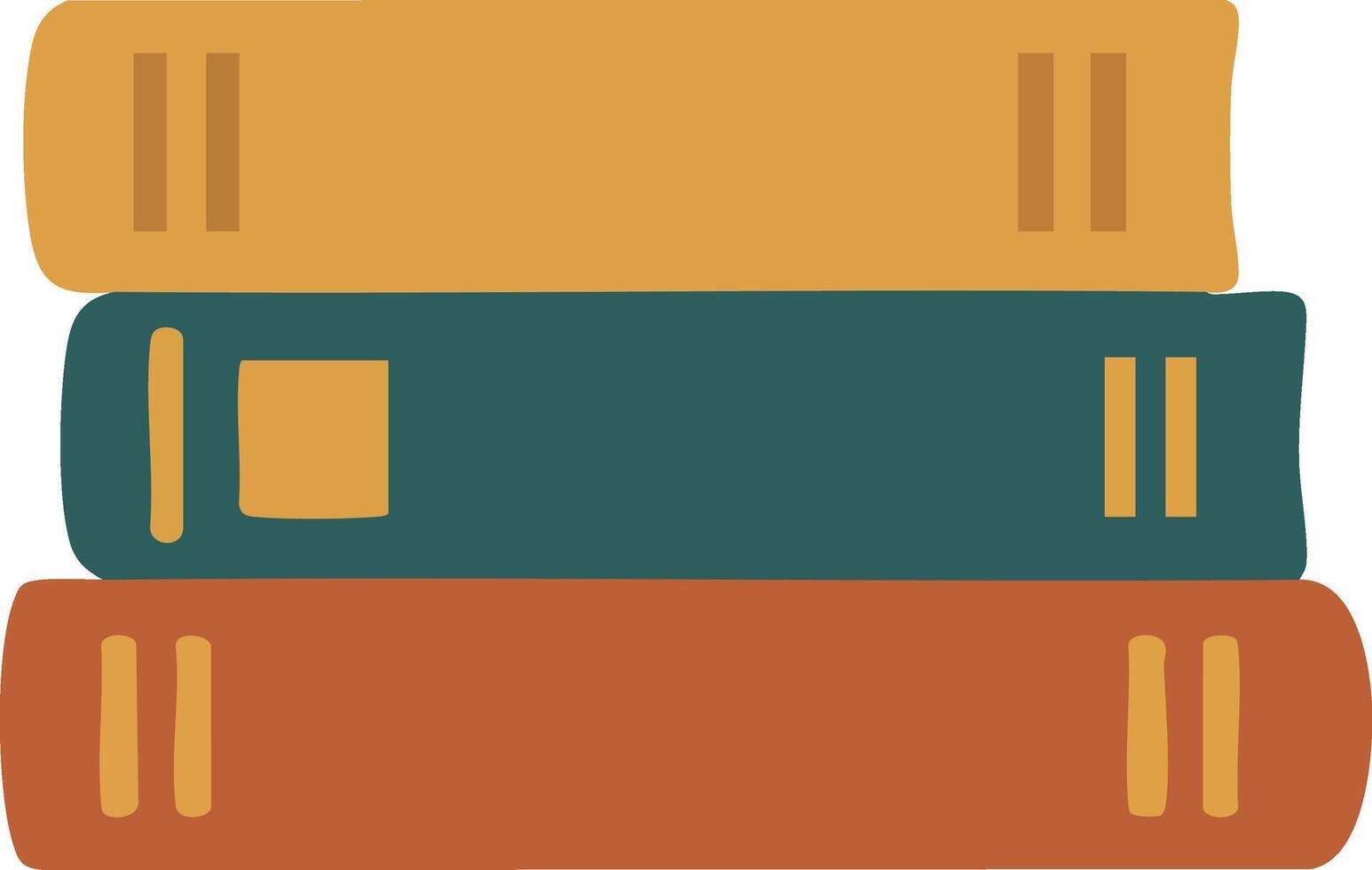 Stack of three colorful books in mustard, teal, and rust tones simple design educational reading concept vector