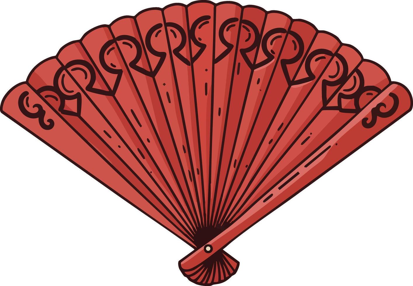 Red traditional hand fan illustration with decorative patterns and vintage style art vector