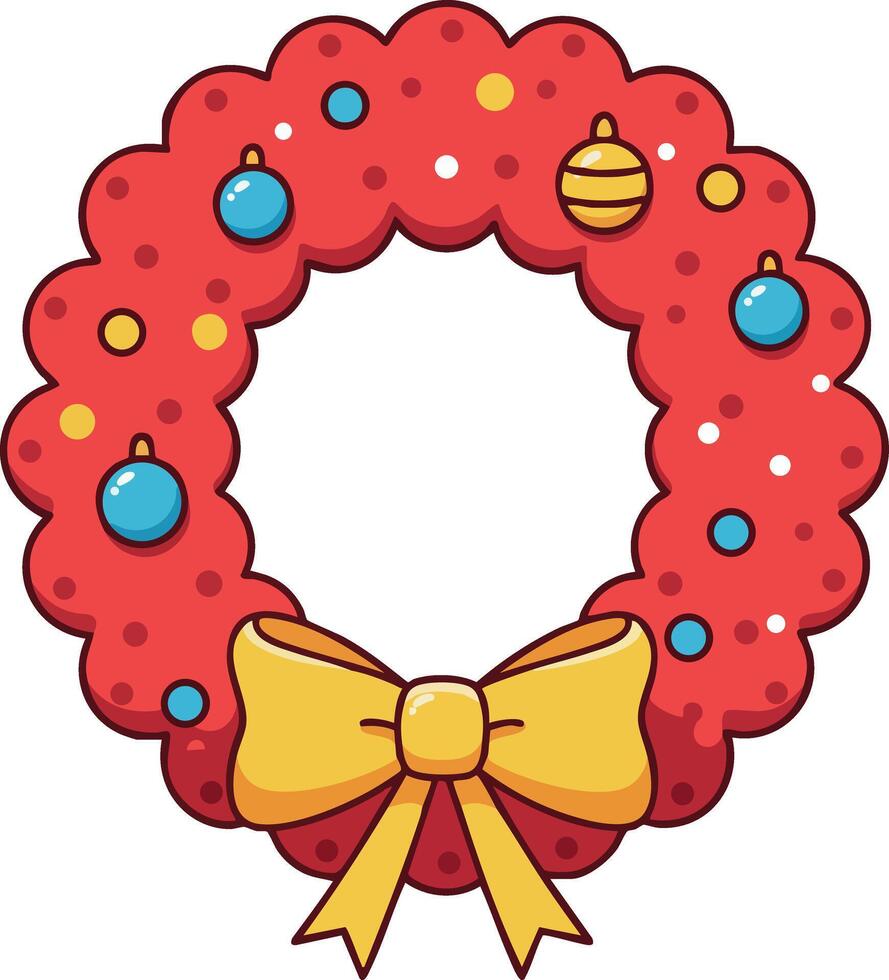 Christmas wreath with colorful baubles and yellow bow decorative design for festive holiday celebration vector